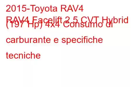 2015-Toyota RAV4
RAV4 Facelift 2.5 CVT Hybrid (197 Hp) 4x4 Consumo di carburante e specifiche tecniche