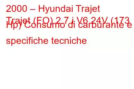 2000 – Hyundai Trajet
Trajet (FO) 2.7 i V6 24V (173 Hp) Consumo di carburante e specifiche tecniche