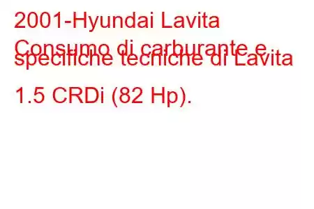 2001-Hyundai Lavita
Consumo di carburante e specifiche tecniche di Lavita 1.5 CRDi (82 Hp).