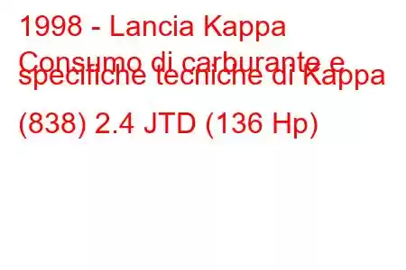 1998 - Lancia Kappa
Consumo di carburante e specifiche tecniche di Kappa (838) 2.4 JTD (136 Hp)