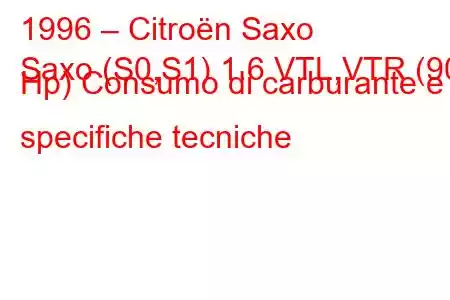 1996 – Citroën Saxo
Saxo (S0,S1) 1.6 VTL,VTR (90 Hp) Consumo di carburante e specifiche tecniche