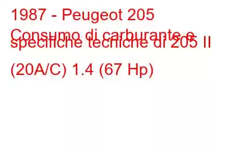 1987 - Peugeot 205
Consumo di carburante e specifiche tecniche di 205 II (20A/C) 1.4 (67 Hp)