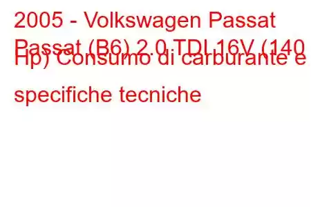 2005 - Volkswagen Passat
Passat (B6) 2.0 TDI 16V (140 Hp) Consumo di carburante e specifiche tecniche