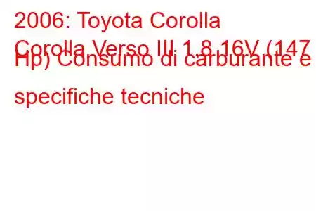 2006: Toyota Corolla
Corolla Verso III 1.8 16V (147 Hp) Consumo di carburante e specifiche tecniche