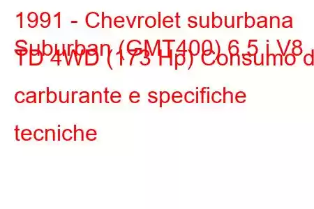 1991 - Chevrolet suburbana
Suburban (GMT400) 6.5 i V8 TD 4WD (173 Hp) Consumo di carburante e specifiche tecniche