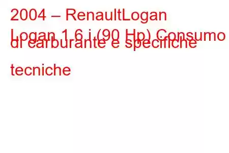 2004 – RenaultLogan
Logan 1.6 i (90 Hp) Consumo di carburante e specifiche tecniche