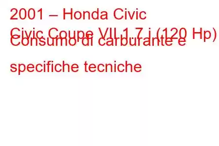 2001 – Honda Civic
Civic Coupe VII 1.7 i (120 Hp) Consumo di carburante e specifiche tecniche