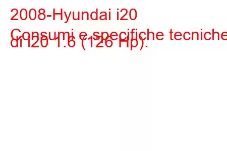 2008-Hyundai i20
Consumi e specifiche tecniche di i20 1.6 (126 Hp).