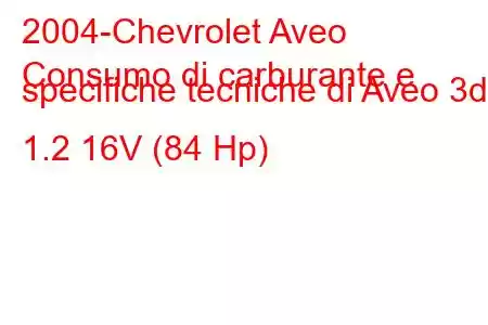 2004-Chevrolet Aveo
Consumo di carburante e specifiche tecniche di Aveo 3d 1.2 16V (84 Hp)