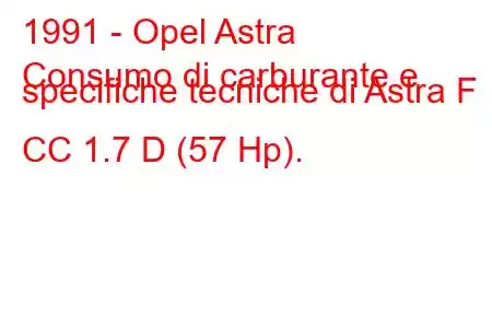 1991 - Opel Astra
Consumo di carburante e specifiche tecniche di Astra F CC 1.7 D (57 Hp).