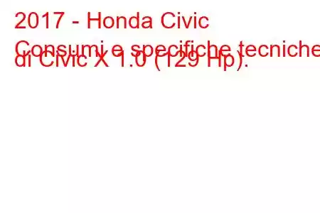 2017 - Honda Civic
Consumi e specifiche tecniche di Civic X 1.0 (129 Hp).