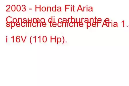 2003 - Honda Fit Aria
Consumo di carburante e specifiche tecniche per Aria 1.5 i 16V (110 Hp).