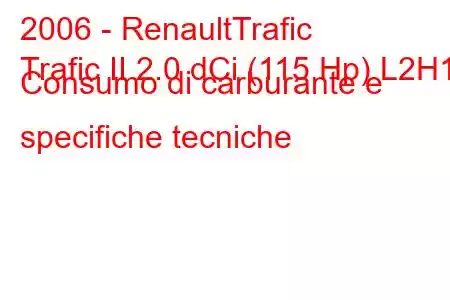 2006 - RenaultTrafic
Trafic II 2.0 dCi (115 Hp) L2H1 Consumo di carburante e specifiche tecniche