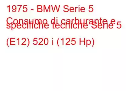 1975 - BMW Serie 5
Consumo di carburante e specifiche tecniche Serie 5 (E12) 520 i (125 Hp)