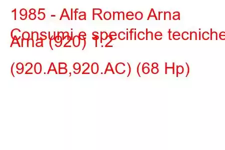 1985 - Alfa Romeo Arna
Consumi e specifiche tecniche Arna (920) 1.2 (920.AB,920.AC) (68 Hp)