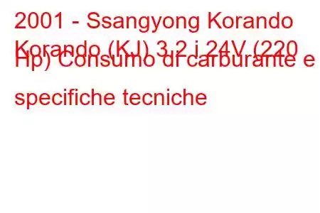 2001 - Ssangyong Korando
Korando (KJ) 3.2 i 24V (220 Hp) Consumo di carburante e specifiche tecniche