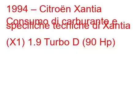 1994 – Citroën Xantia
Consumo di carburante e specifiche tecniche di Xantia (X1) 1.9 Turbo D (90 Hp)