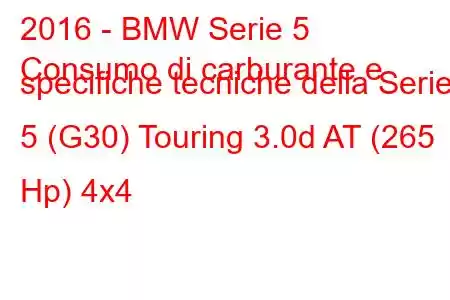 2016 - BMW Serie 5
Consumo di carburante e specifiche tecniche della Serie 5 (G30) Touring 3.0d AT (265 Hp) 4x4