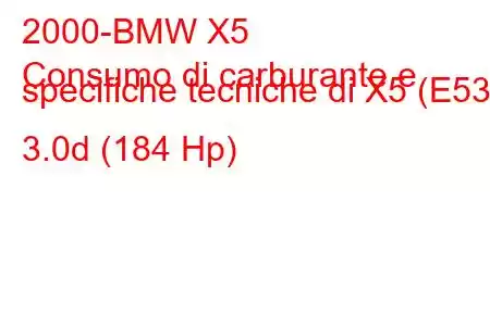 2000-BMW X5
Consumo di carburante e specifiche tecniche di X5 (E53) 3.0d (184 Hp)