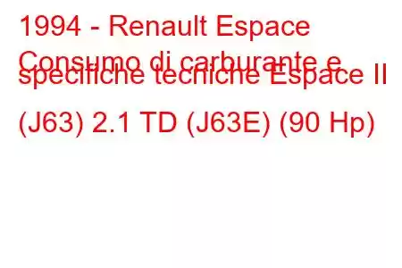 1994 - Renault Espace
Consumo di carburante e specifiche tecniche Espace II (J63) 2.1 TD (J63E) (90 Hp)