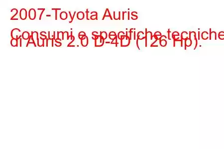 2007-Toyota Auris
Consumi e specifiche tecniche di Auris 2.0 D-4D (126 Hp).