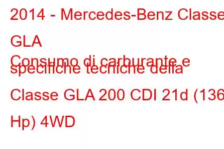 2014 - Mercedes-Benz Classe GLA
Consumo di carburante e specifiche tecniche della Classe GLA 200 CDI 21d (136 Hp) 4WD