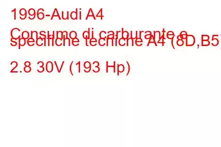 1996-Audi A4
Consumo di carburante e specifiche tecniche A4 (8D,B5) 2.8 30V (193 Hp)