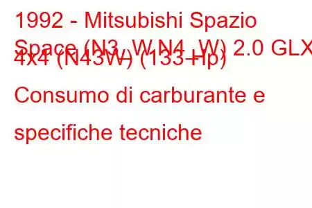 1992 - Mitsubishi Spazio
Space (N3_W,N4_W) 2.0 GLXi 4x4 (N43W) (133 Hp) Consumo di carburante e specifiche tecniche