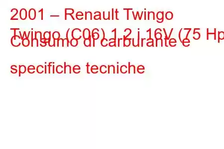 2001 – Renault Twingo
Twingo (C06) 1.2 i 16V (75 Hp) Consumo di carburante e specifiche tecniche