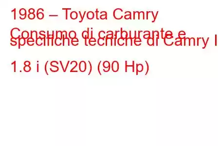 1986 – Toyota Camry
Consumo di carburante e specifiche tecniche di Camry II 1.8 i (SV20) (90 Hp)