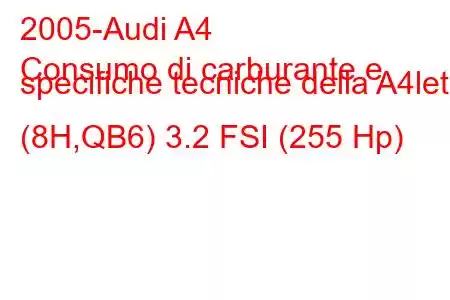 2005-Audi A4
Consumo di carburante e specifiche tecniche della A4let (8H,QB6) 3.2 FSI (255 Hp)