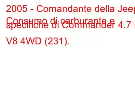 2005 - Comandante della Jeep
Consumo di carburante e specifiche di Commander 4.7 i V8 4WD (231).