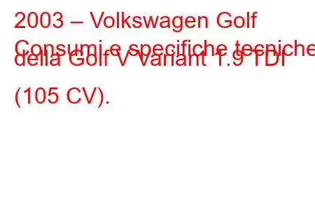 2003 – Volkswagen Golf
Consumi e specifiche tecniche della Golf V Variant 1.9 TDI (105 CV).