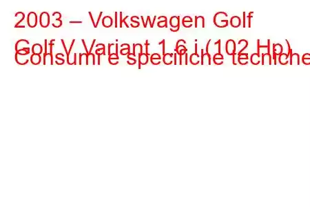 2003 – Volkswagen Golf
Golf V Variant 1.6 i (102 Hp) Consumi e specifiche tecniche