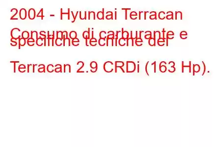 2004 - Hyundai Terracan
Consumo di carburante e specifiche tecniche del Terracan 2.9 CRDi (163 Hp).