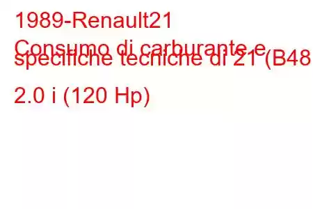 1989-Renault21
Consumo di carburante e specifiche tecniche di 21 (B48) 2.0 i (120 Hp)