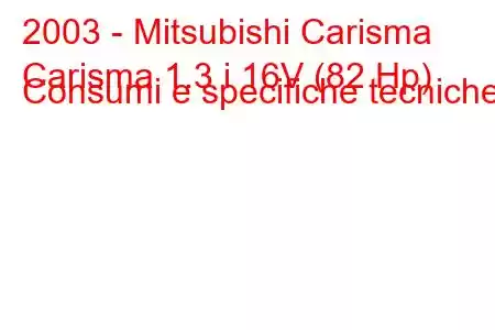 2003 - Mitsubishi Carisma
Carisma 1.3 i 16V (82 Hp) Consumi e specifiche tecniche