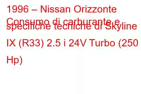 1996 – Nissan Orizzonte
Consumo di carburante e specifiche tecniche di Skyline IX (R33) 2.5 i 24V Turbo (250 Hp)