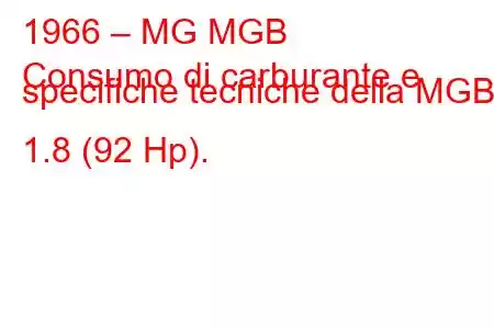 1966 – MG MGB
Consumo di carburante e specifiche tecniche della MGB 1.8 (92 Hp).