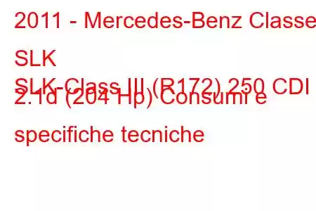 2011 - Mercedes-Benz Classe SLK
SLK-Class III (R172) 250 CDI 2.1d (204 Hp) Consumi e specifiche tecniche