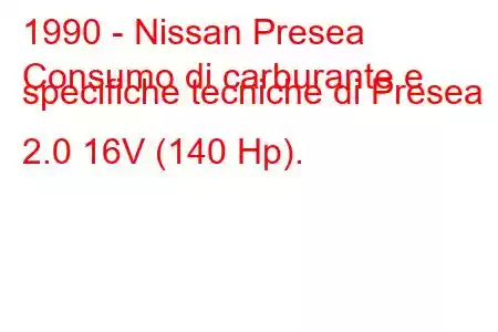 1990 - Nissan Presea
Consumo di carburante e specifiche tecniche di Presea 2.0 16V (140 Hp).