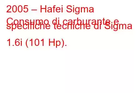 2005 – Hafei Sigma
Consumo di carburante e specifiche tecniche di Sigma 1.6i (101 Hp).