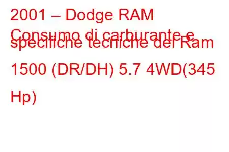 2001 – Dodge RAM
Consumo di carburante e specifiche tecniche del Ram 1500 (DR/DH) 5.7 4WD(345 Hp)