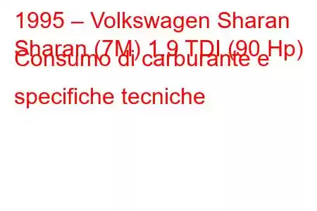 1995 – Volkswagen Sharan
Sharan (7M) 1.9 TDI (90 Hp) Consumo di carburante e specifiche tecniche