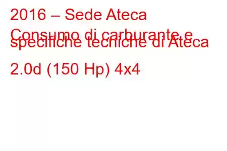 2016 – Sede Ateca
Consumo di carburante e specifiche tecniche di Ateca 2.0d (150 Hp) 4x4