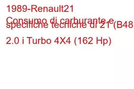 1989-Renault21
Consumo di carburante e specifiche tecniche di 21 (B48) 2.0 i Turbo 4X4 (162 Hp)