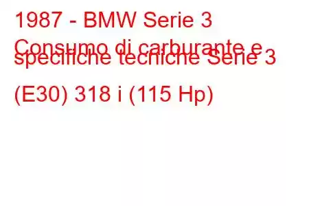 1987 - BMW Serie 3
Consumo di carburante e specifiche tecniche Serie 3 (E30) 318 i (115 Hp)