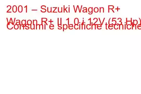 2001 – Suzuki Wagon R+
Wagon R+ II 1.0 i 12V (53 Hp) Consumi e specifiche tecniche