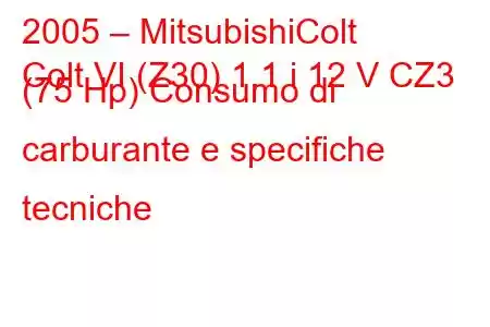 2005 – MitsubishiColt
Colt VI (Z30) 1.1 i 12 V CZ3 (75 Hp) Consumo di carburante e specifiche tecniche