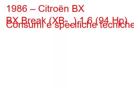 1986 – Citroën BX
BX Break (XB-_) 1.6 (94 Hp) Consumi e specifiche tecniche